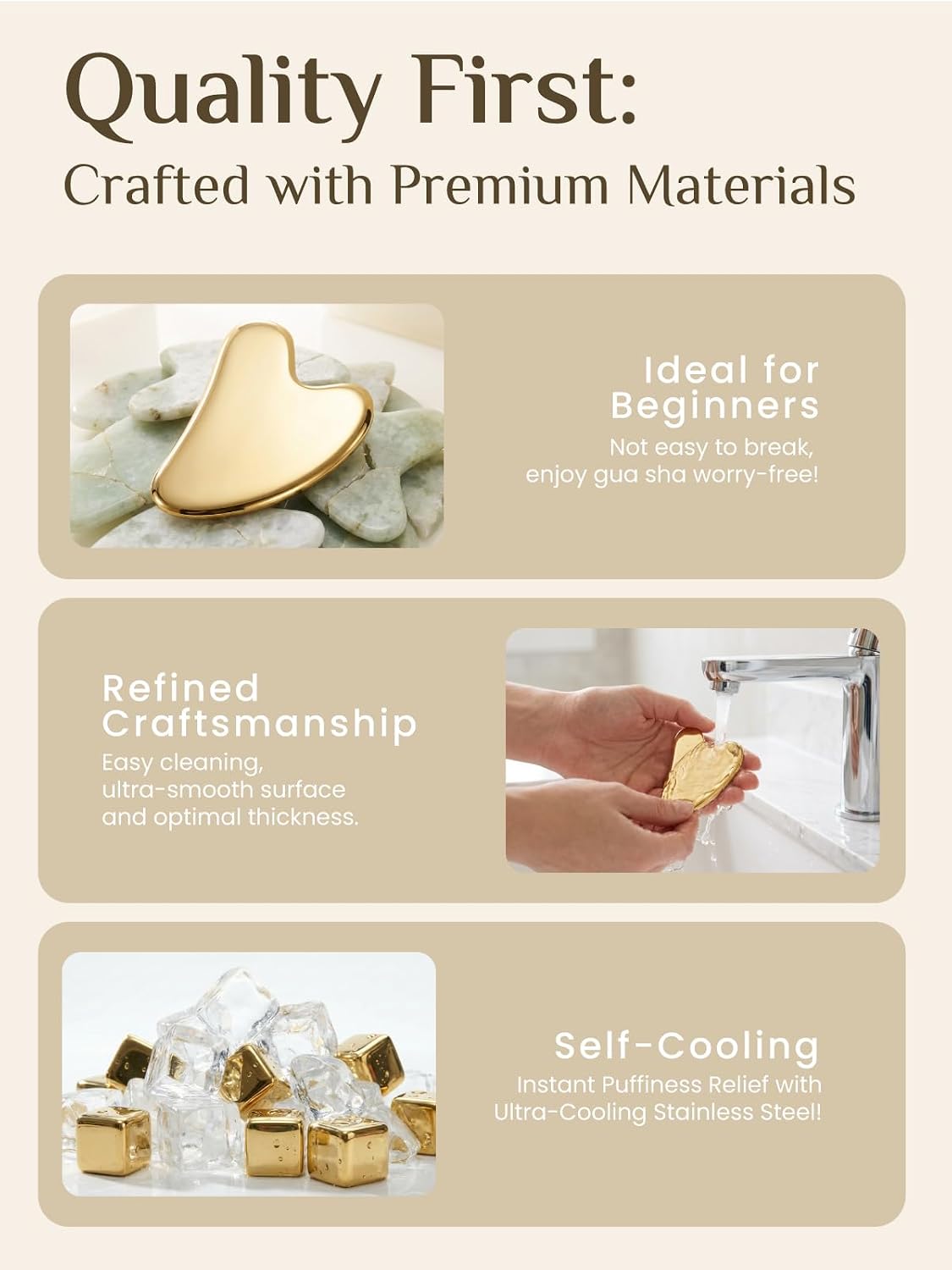Gua Sha Facial Massage Tool, Skin-Care Gift (Golden)