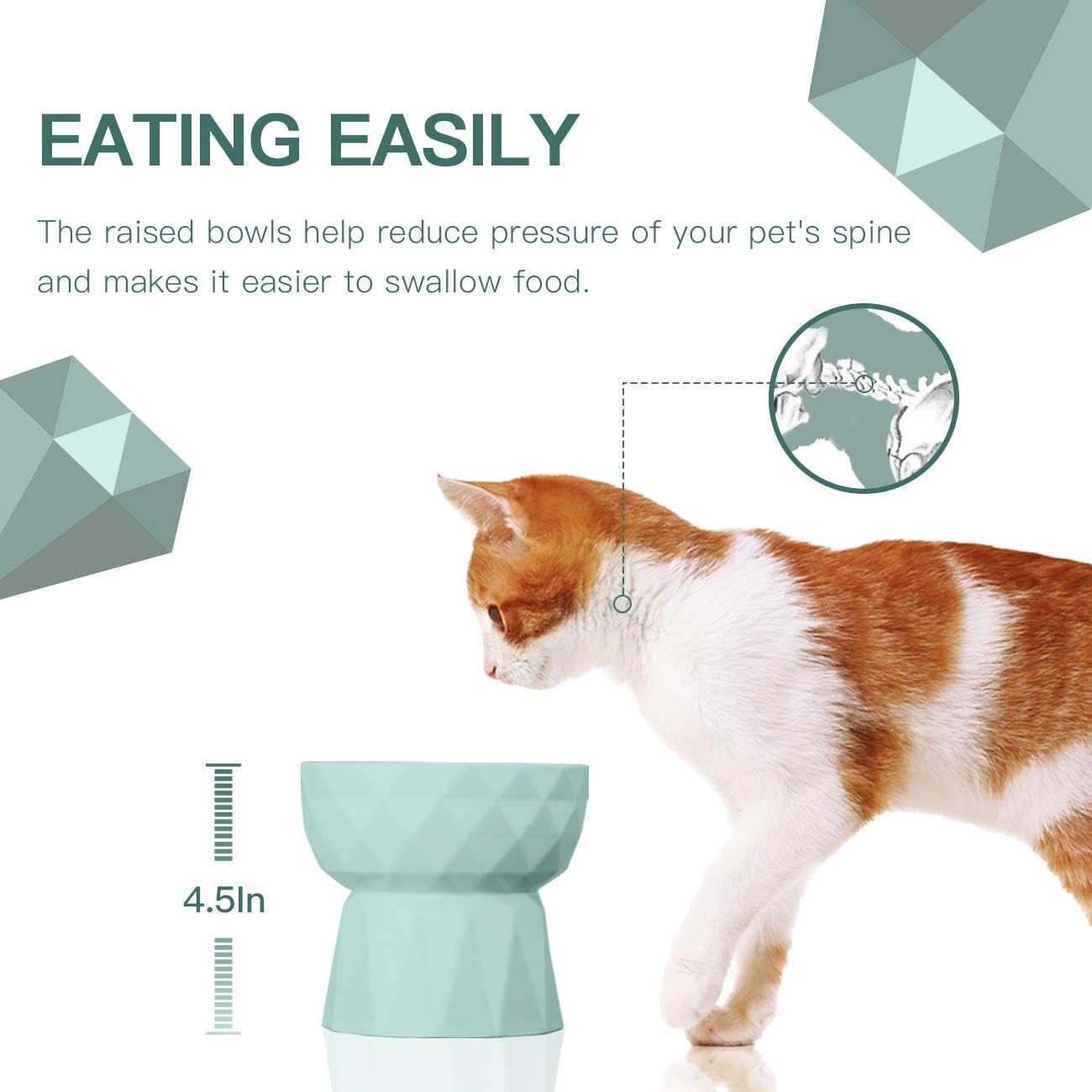 Ceramic Cat Bowls Anti Vomiting, 13.5 Oz,Green