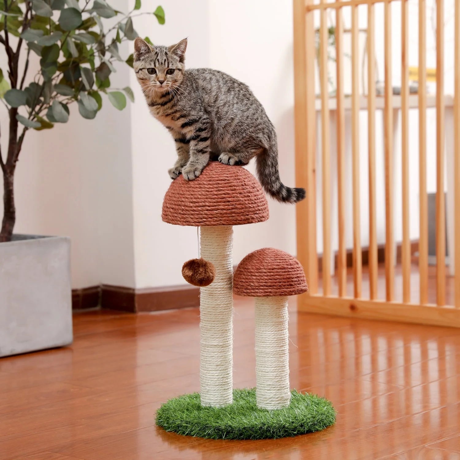 2 Mushrooms Cat Scratching Post 19" - Brown