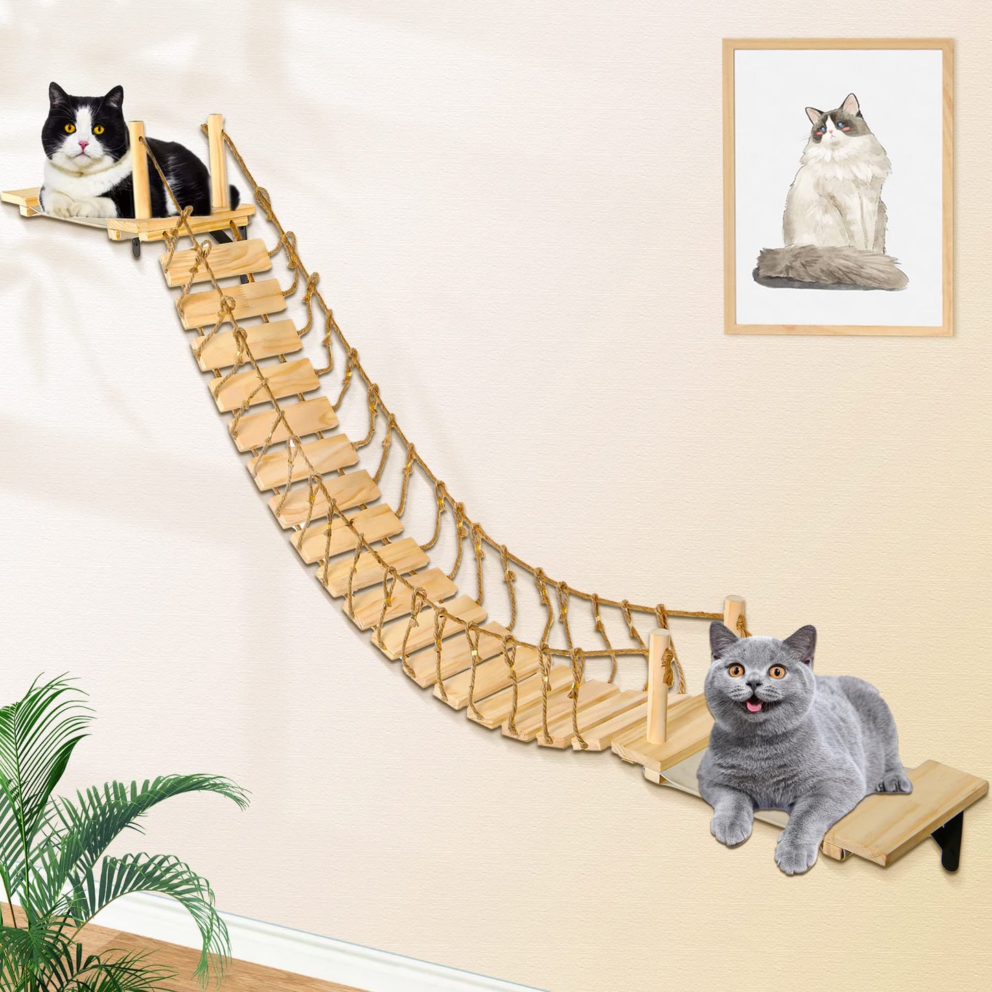 Calmbee Cat Wall Bridge & Hammock Shelf, 70" Wall-Mount Cat Perch