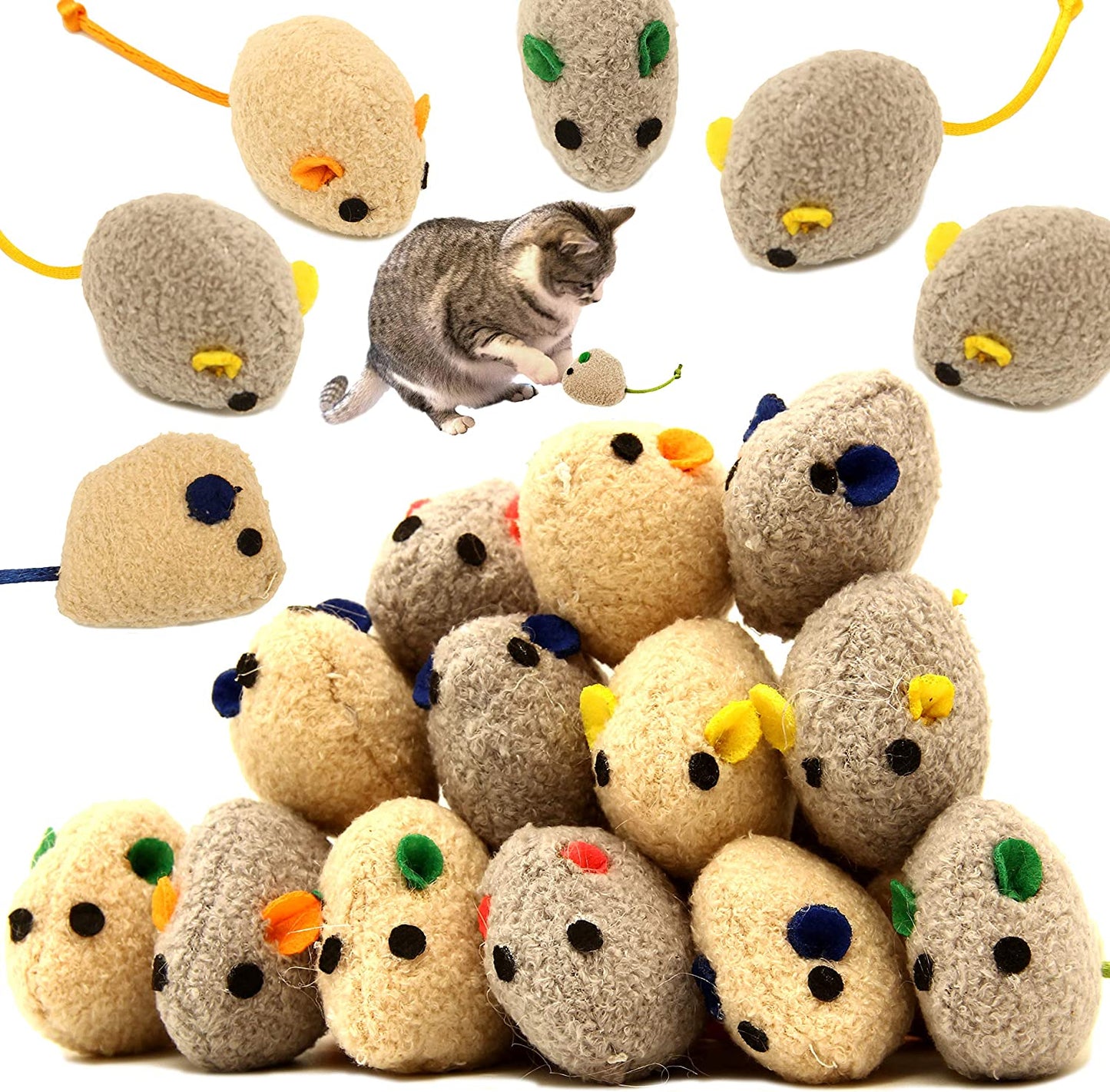 20 Pcs Cat Toys, Catnip Mice, Cat Mouse Toys, Catnip Cat Toys, (Grey)
