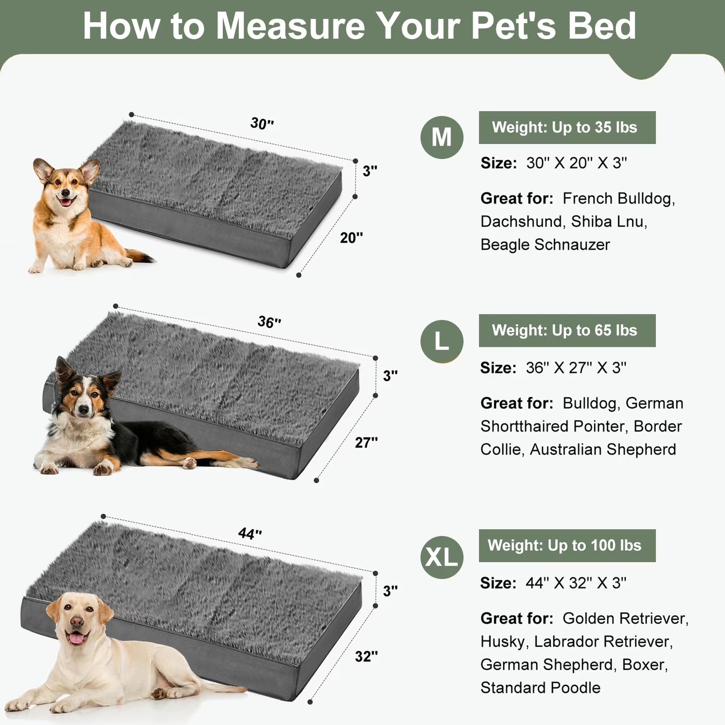 Dog Bed for Medium Dogs (Dark Grey, 30"X20"X3")