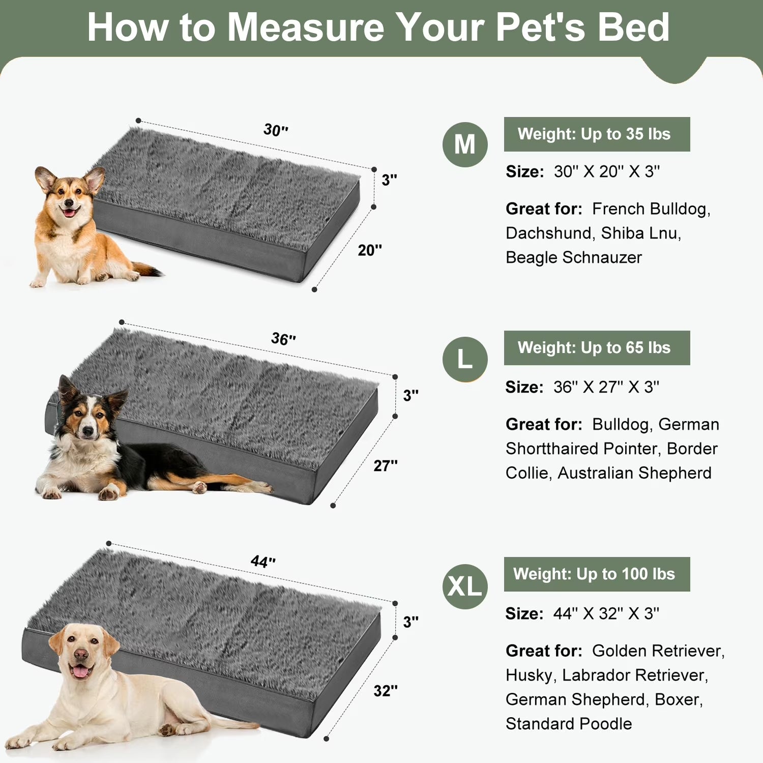 Dog Bed for Medium Dogs (Dark Grey, 30"X20"X3")