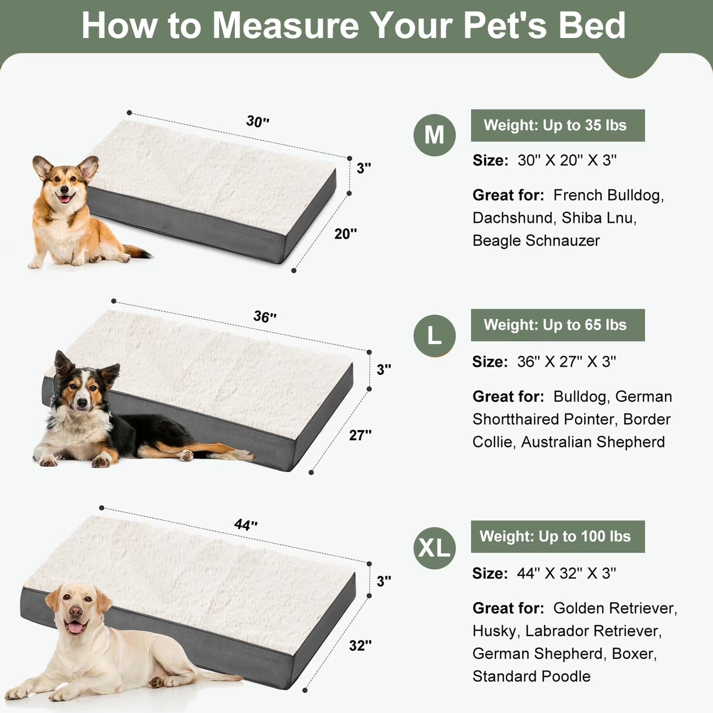 Dog Bed for Medium Dogs, Grey White, 30"X20"X3"