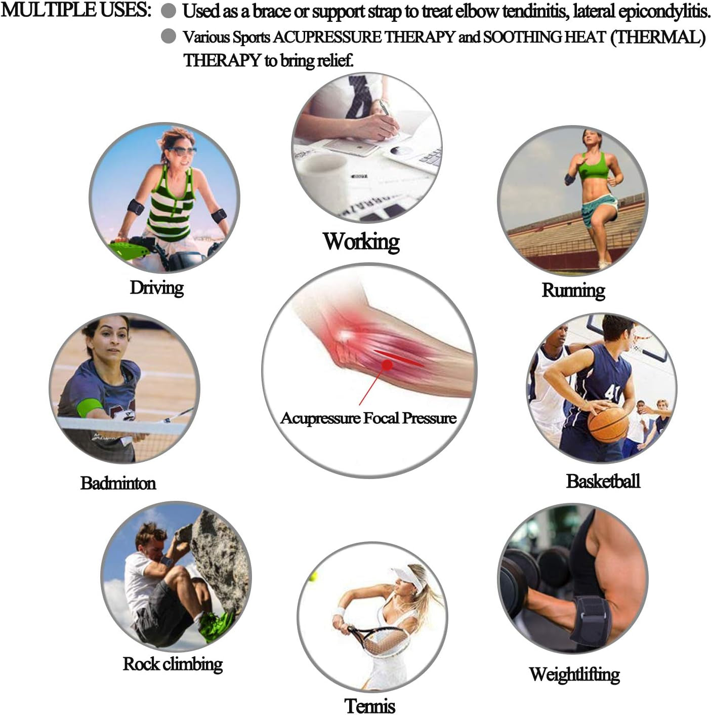 Adjustable Forearm Wraps for Elbow Pain (Black, Size L - XXL)