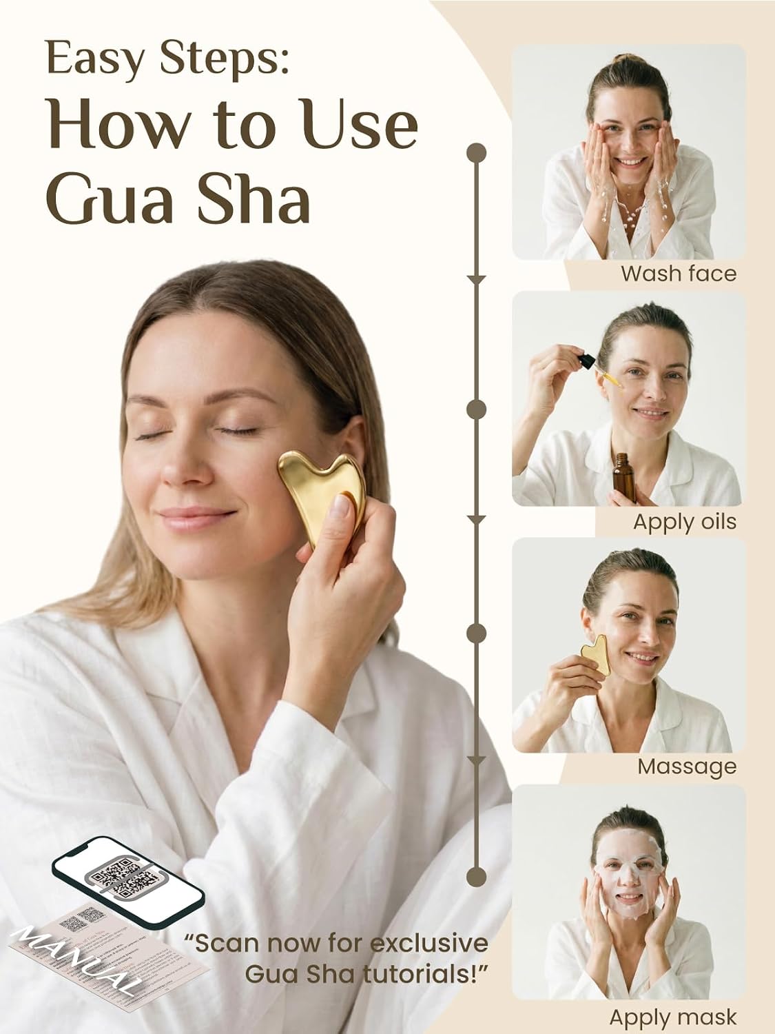 Gua Sha Facial Massage Tool, Skin-Care Gift (Golden)