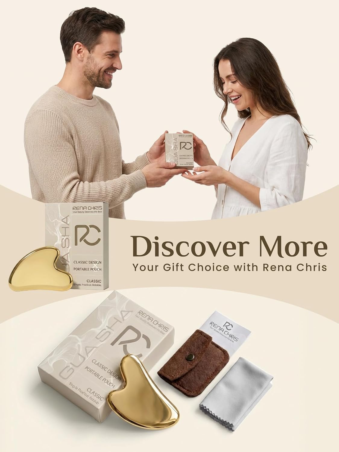 Gua Sha Facial Massage Tool, Skin-Care Gift (Golden)