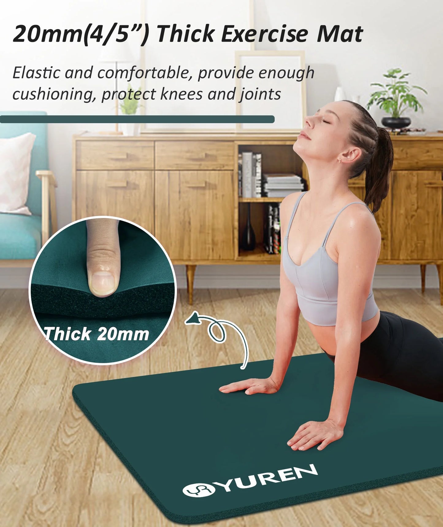 Extra Thick Yoga Mat 1-inch, 76" Long Dark Green