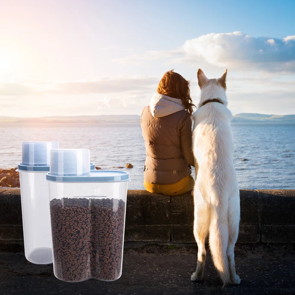 Pet Food Container Dog Cat Food Storage with Measuring Cup   2 Pack 2lb/2.5L