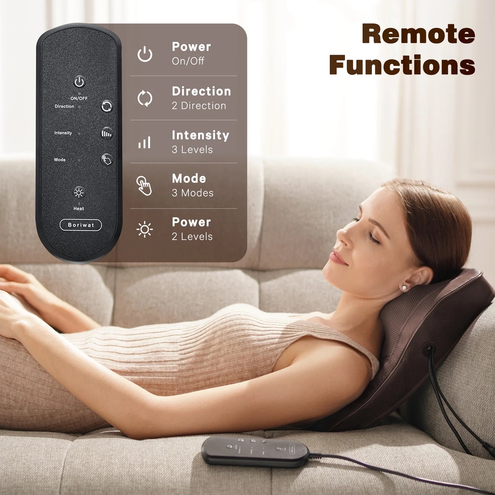 Neck & Back Massager with Heat, 3D Deep-Kneading Shiatsu Pillow, Brown 