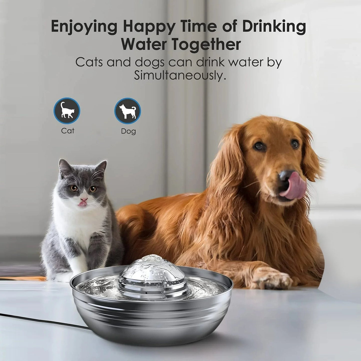 CW-03 Cat Water Fountain 304 Stainless Steel, 2L/68oz, Silver