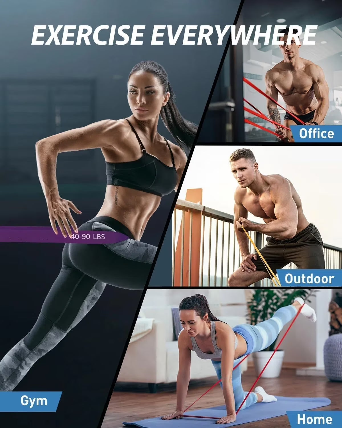 Exercise Bands with 5 Resistance Levels-up to 330 lbs.