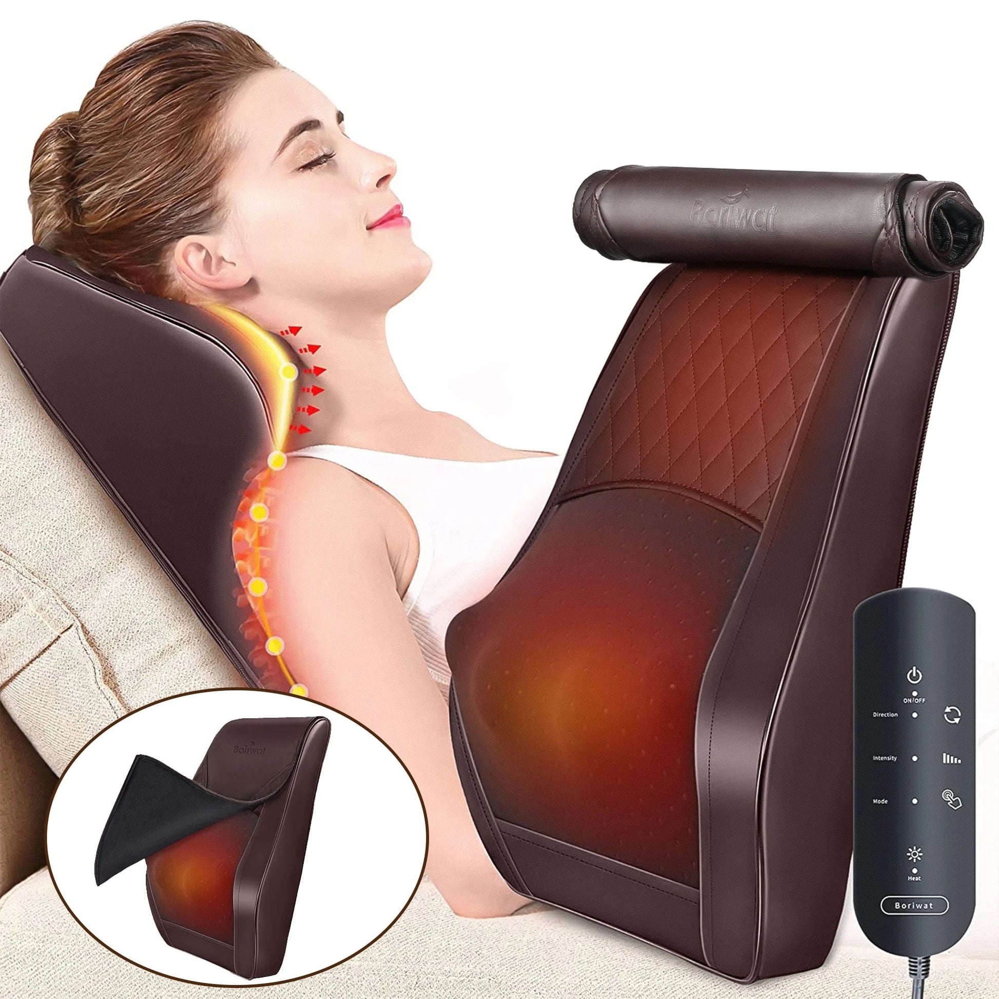 Neck & Back Massager with Heat, 3D Deep-Kneading Shiatsu Pillow, Brown 