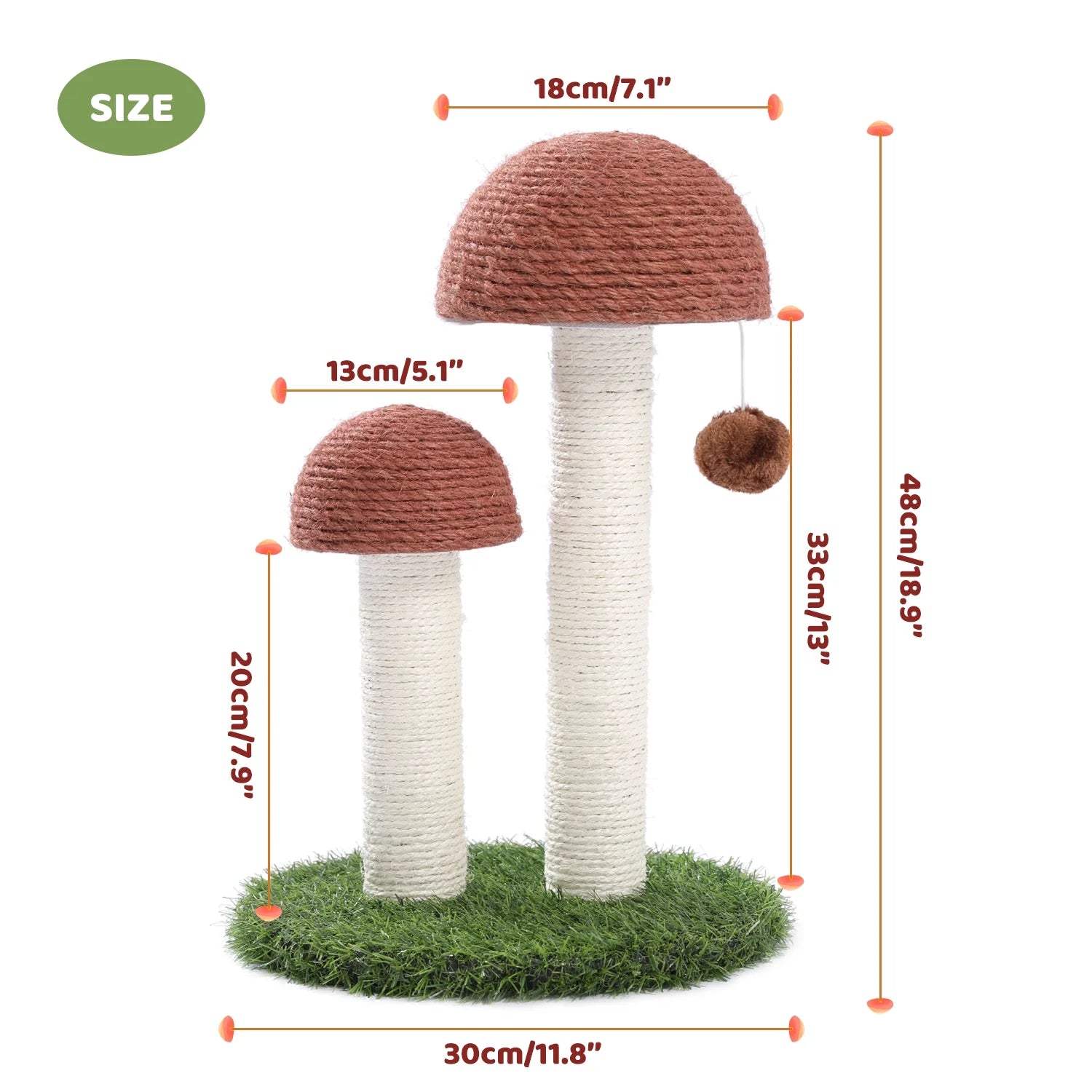 2 Mushrooms Cat Scratching Post 19" - Brown