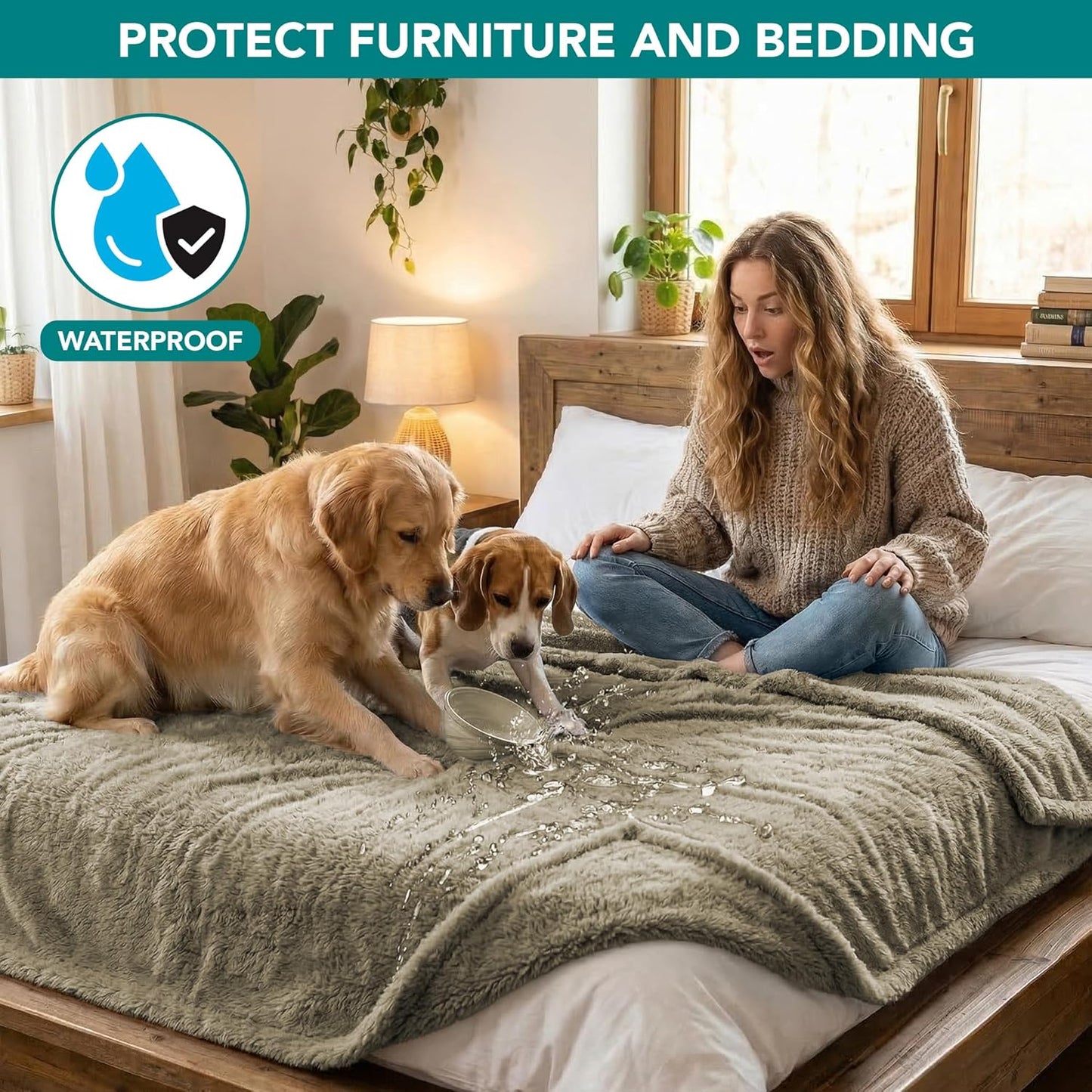 PetAmi Reversible Sherpa Waterproof Dog Blanket 