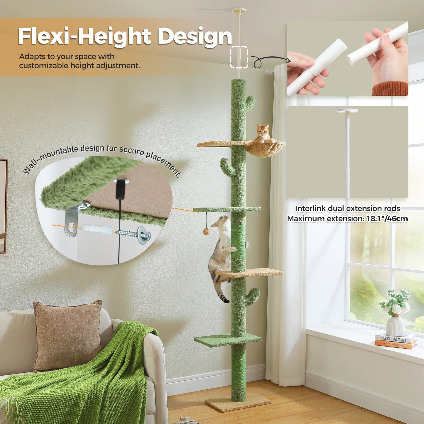 Floor to Ceiling Cat Tower 95-108" 