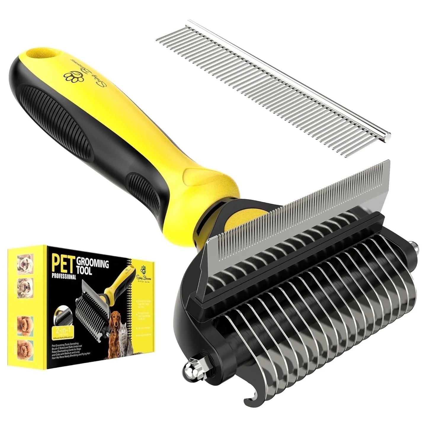 2 in 1 Professional Grooming Rake for Cats & Dogs 