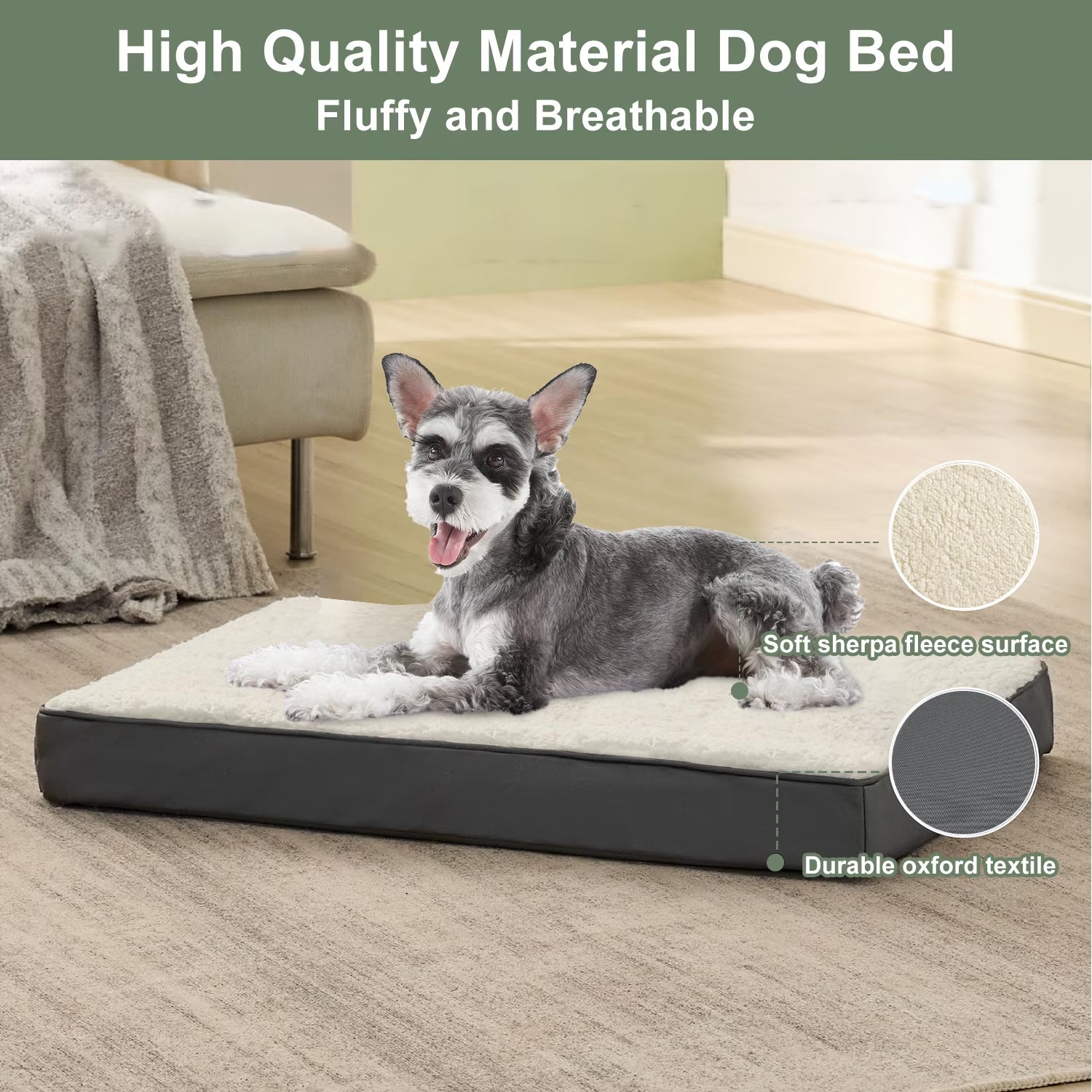 Dog Bed for Medium Dogs, Grey White, 30"X20"X3"