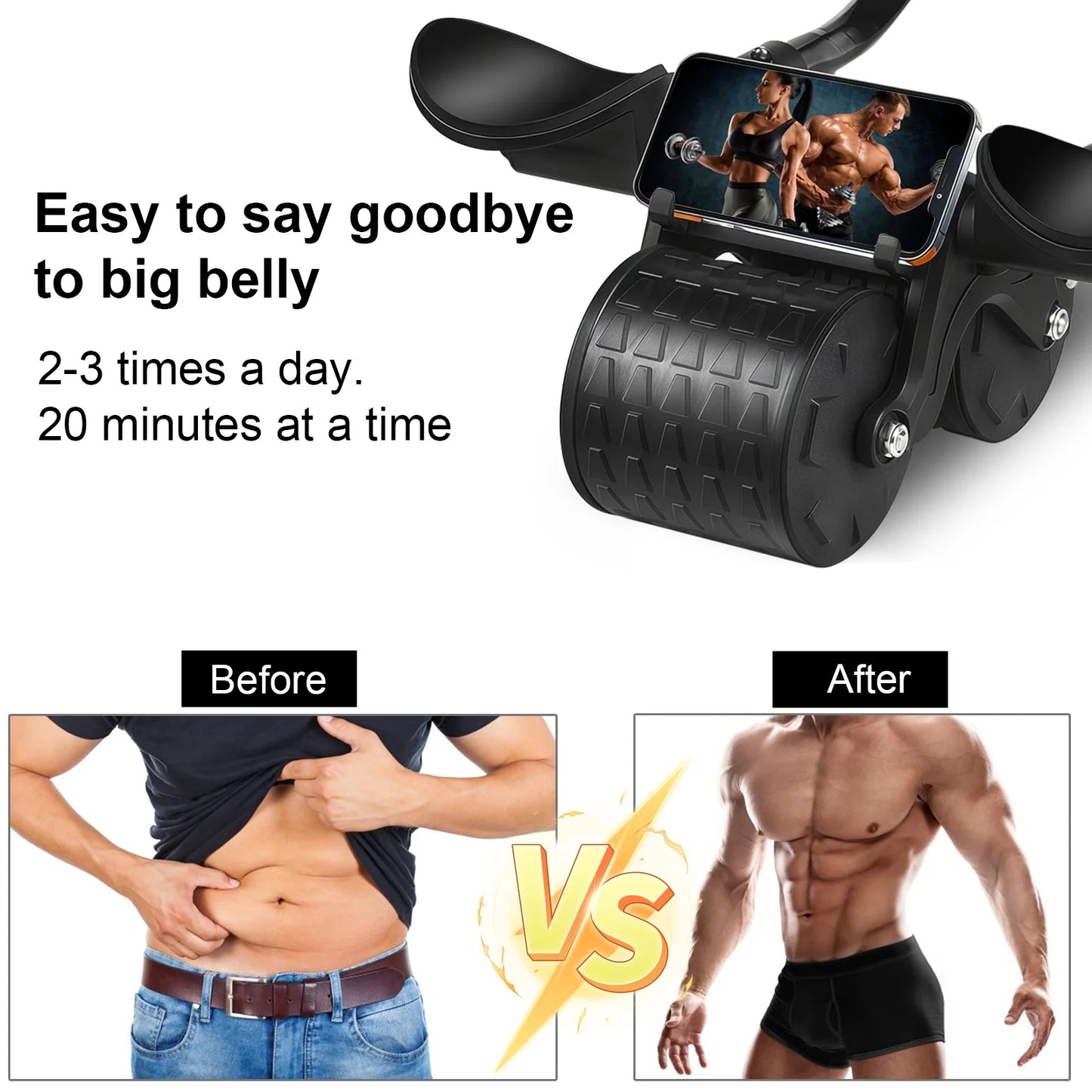 2025 New with timer Ab Abdominal Exercise Roller Elbow Support, abs roller wheel core exercise equipment, Automatic Rebound Abdominal Wheel(Black）