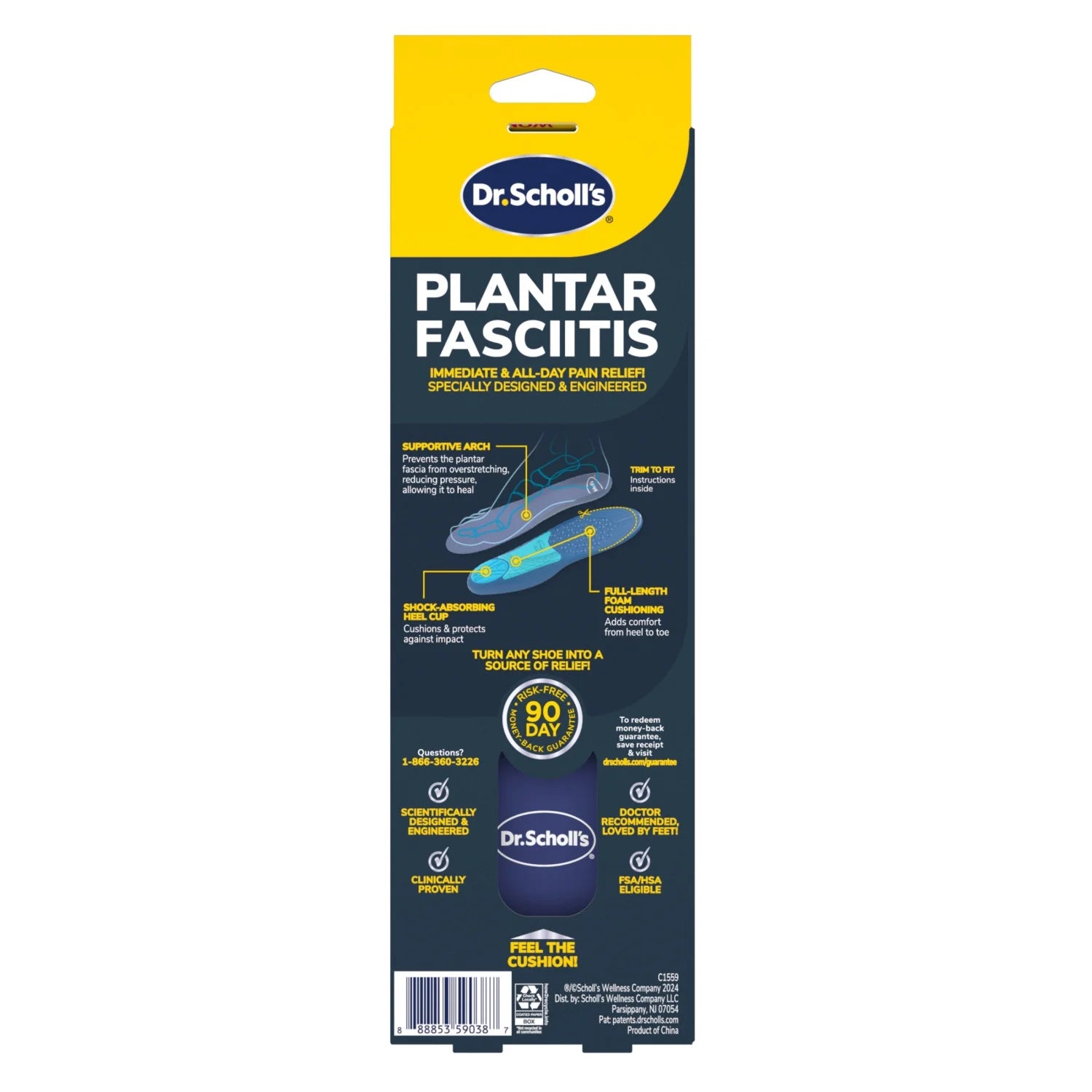 Orthotics for Plantar Fasciitis Pain Relief, Shoe Sizes 6-10, 1 Pair