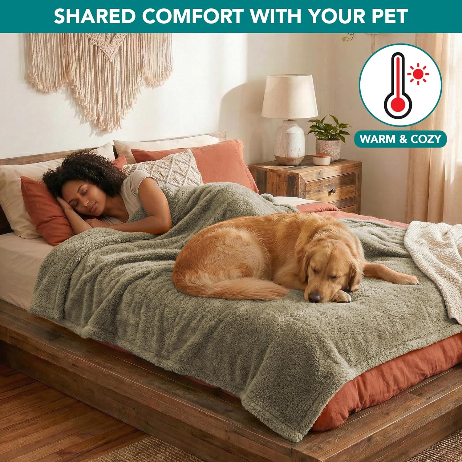 PetAmi Reversible Sherpa Waterproof Dog Blanket 