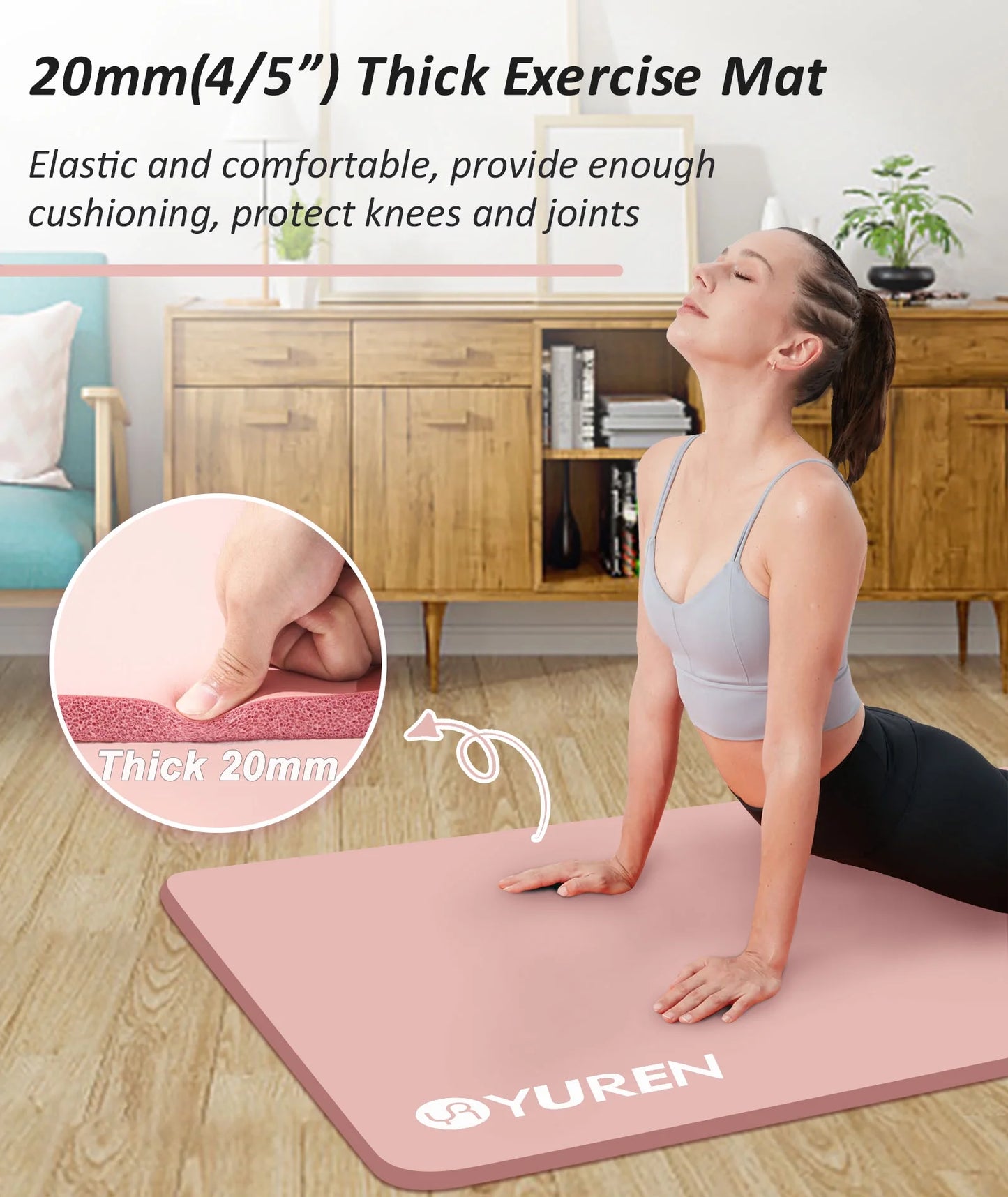 Thick Yoga Mat with Carry Bag, 76"x24"x 20mm Thick, Pink