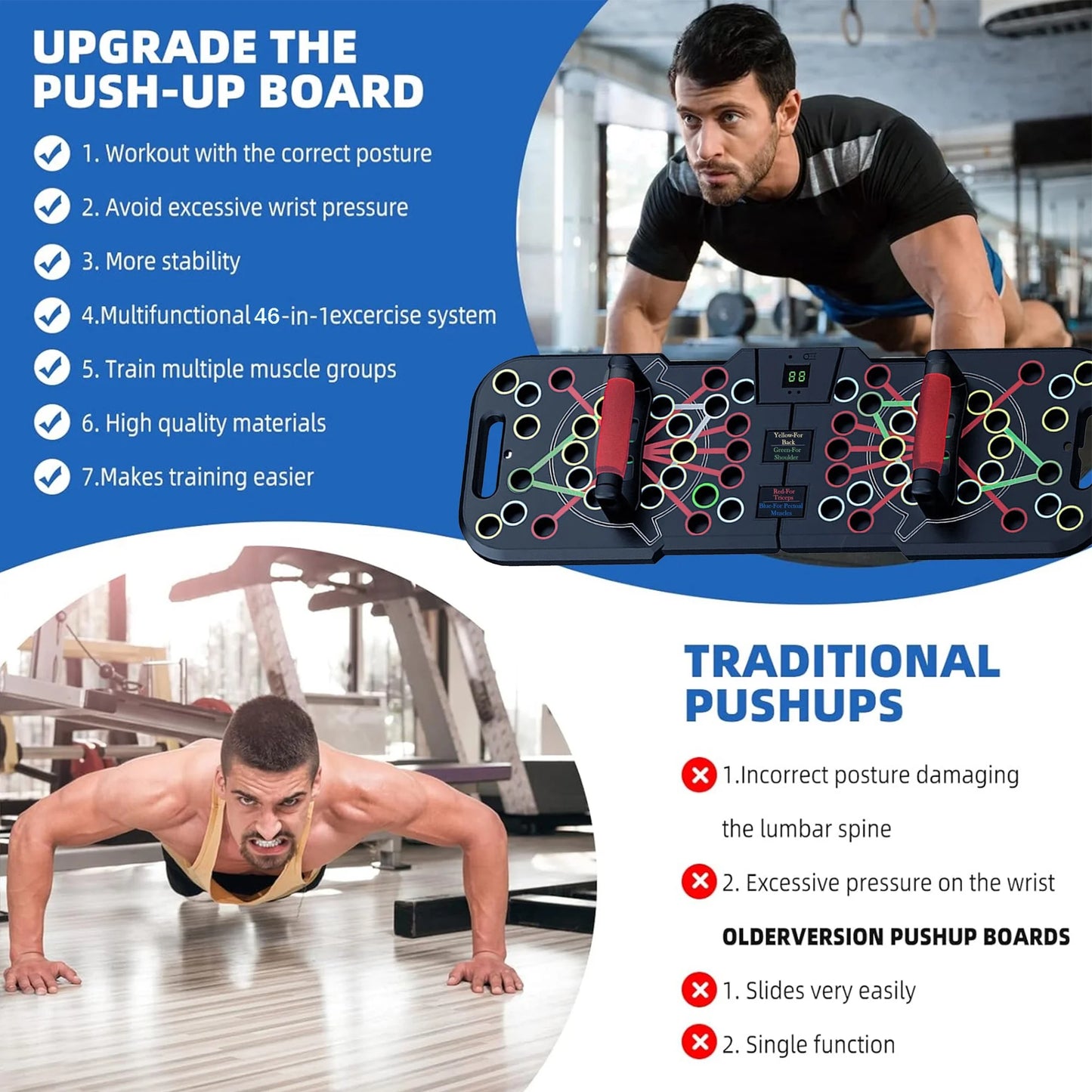 Professional Push Up Board, 60-in-1 Multi-Functional Push Up Bar
