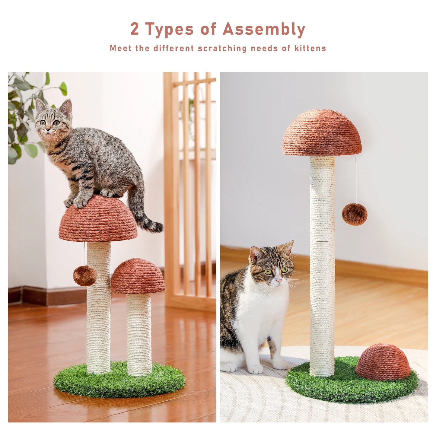 2 Mushrooms Cat Scratching Post 19" - Brown