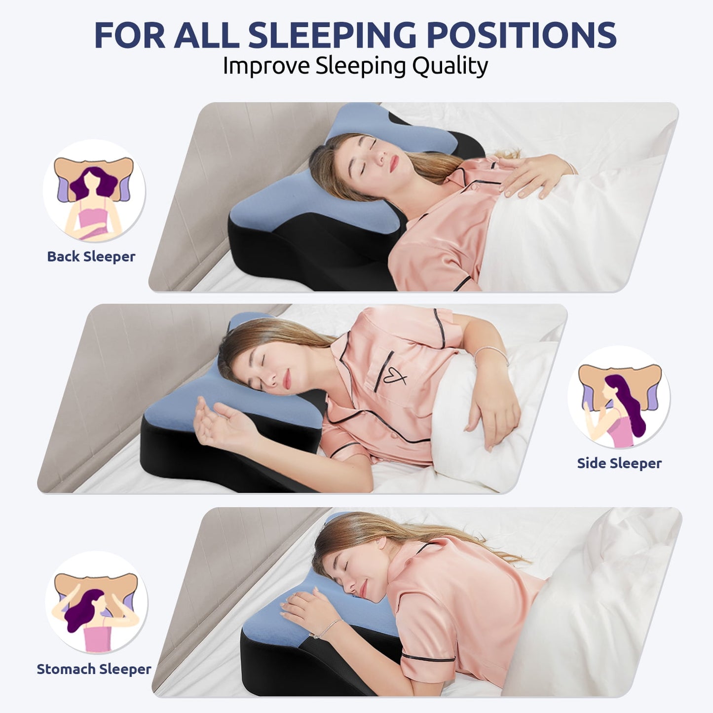 Contour Memory Foam Cervical Pillows - Queen Size 26"Lx14.6"Wx5.1"H