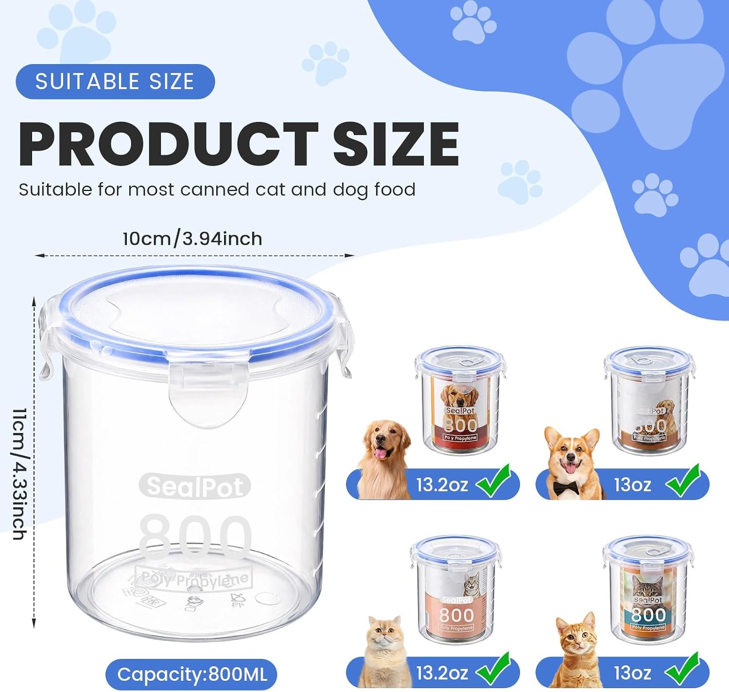 Hushee 3 Pcs Canned Dog Food Storage Container 27oz Airtight PP Canister 