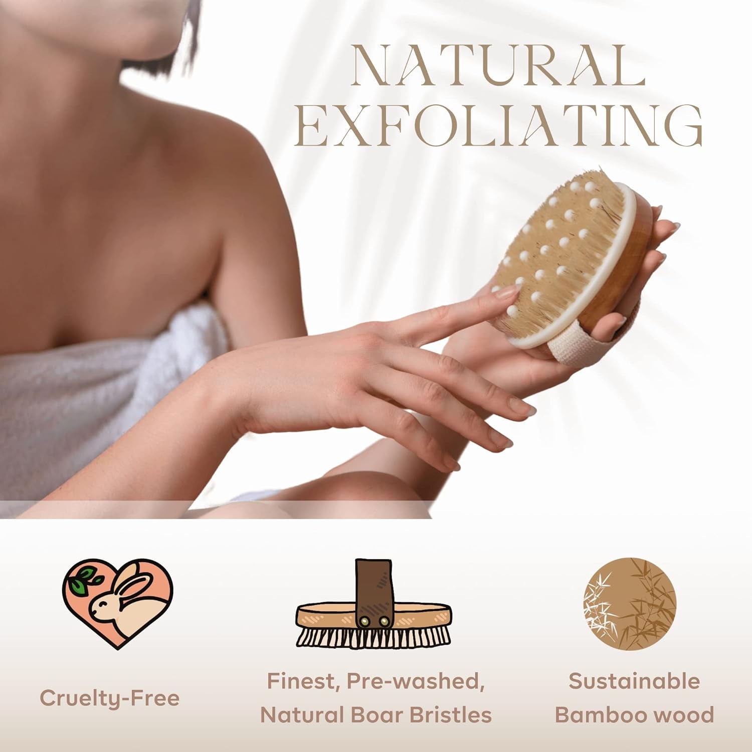 Organic Spa Exfoliation and Massage Scrub Brush with Natural Boar Bristles