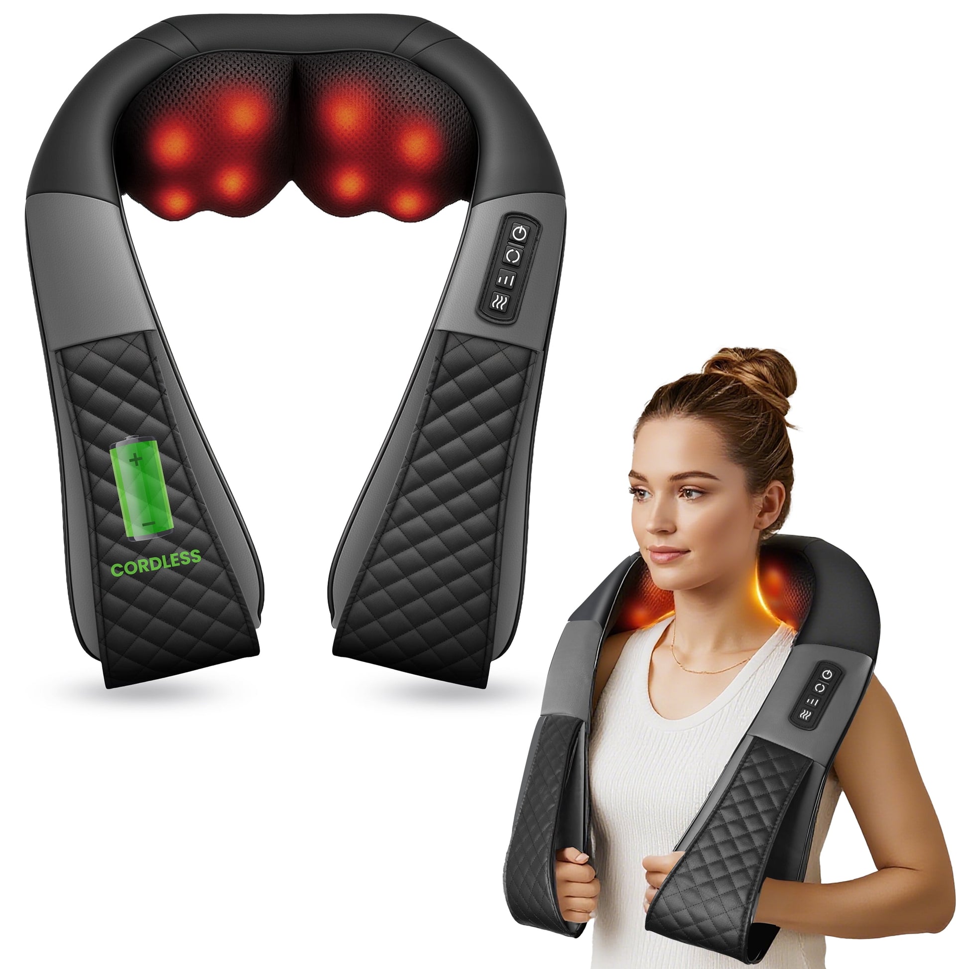 4D Shiatsu Cordless Neck Back Massager with Heat