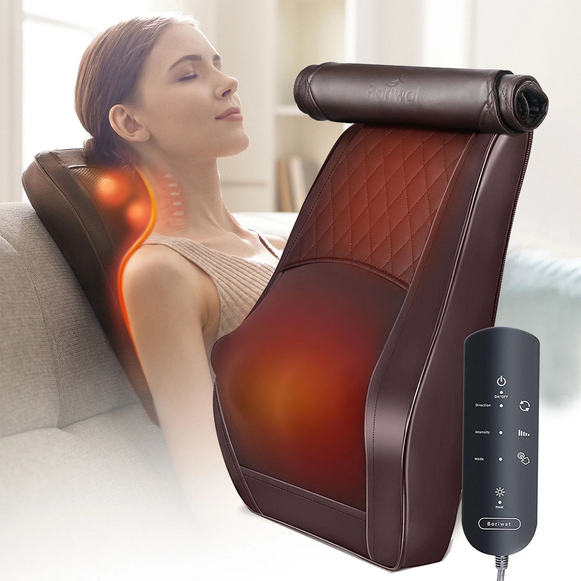 Neck & Back Massager with Heat, 3D Deep-Kneading Shiatsu Pillow, Brown 