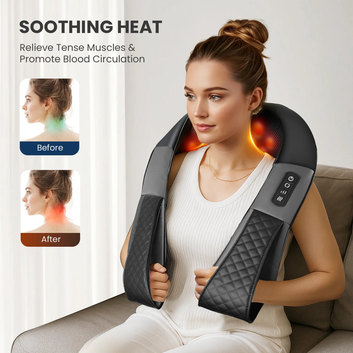 4D Shiatsu Cordless Neck Back Massager with Heat