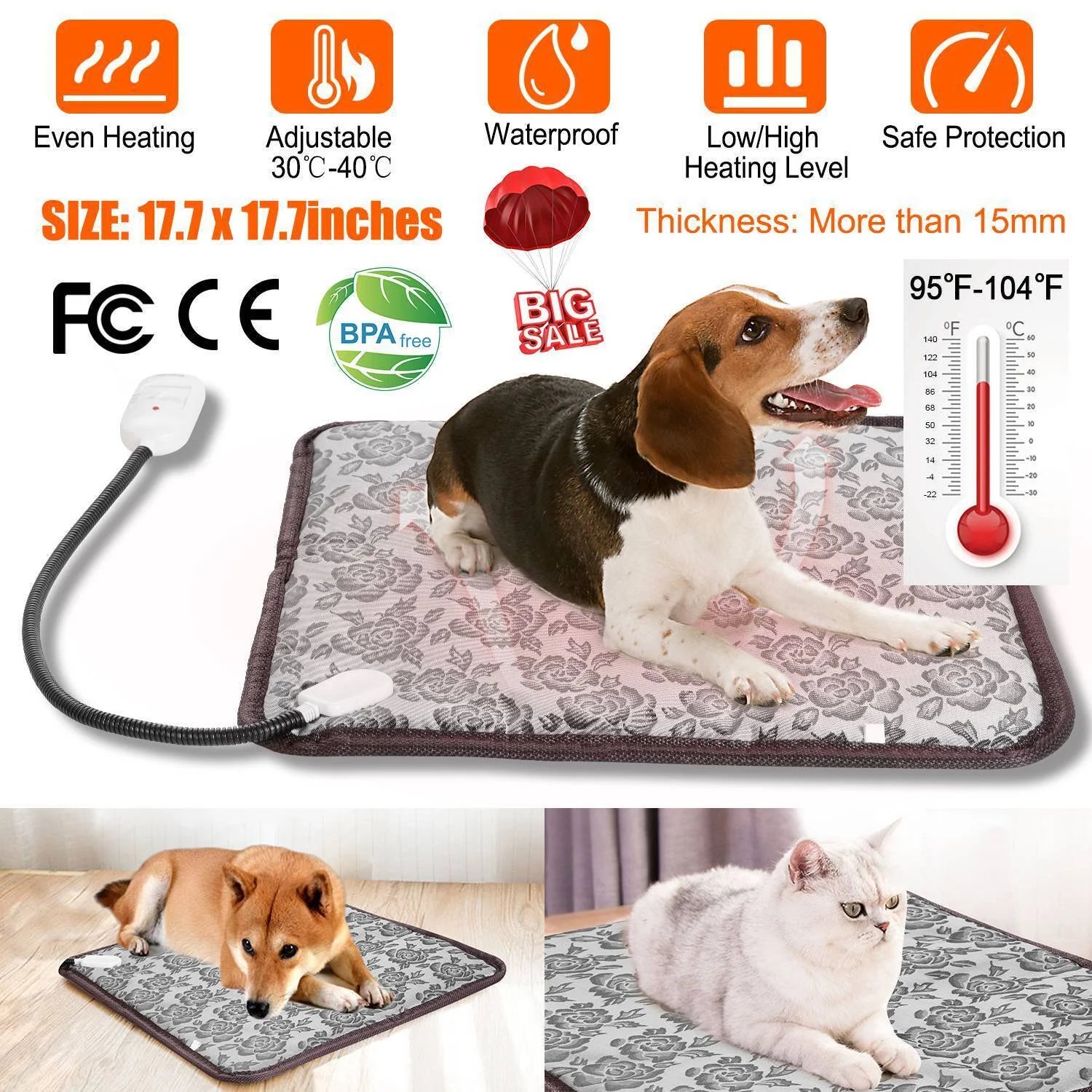 Heated Cat - Dog Bed Mat 17.7inch