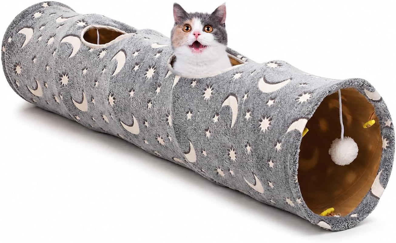 Cat Tunnel Tube with Plush Ball Toys Collapsible 