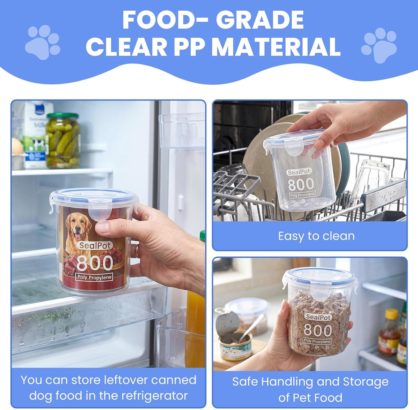 Hushee 3 Pcs Canned Dog Food Storage Container 27oz Airtight PP Canister 