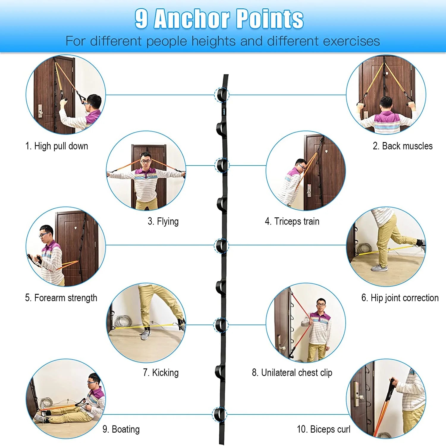 Nylon Door Anchor Strap for Resistance Exercise, Resistance Bands  Portable Home Gym.Punching-Free