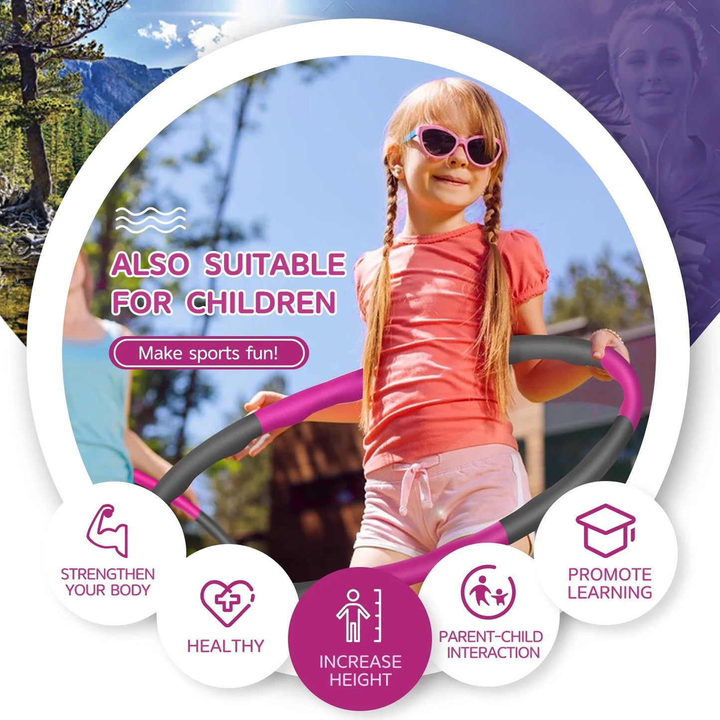Weighted Hula Hoop for Adults Weight Loss -(Pink/Gray)