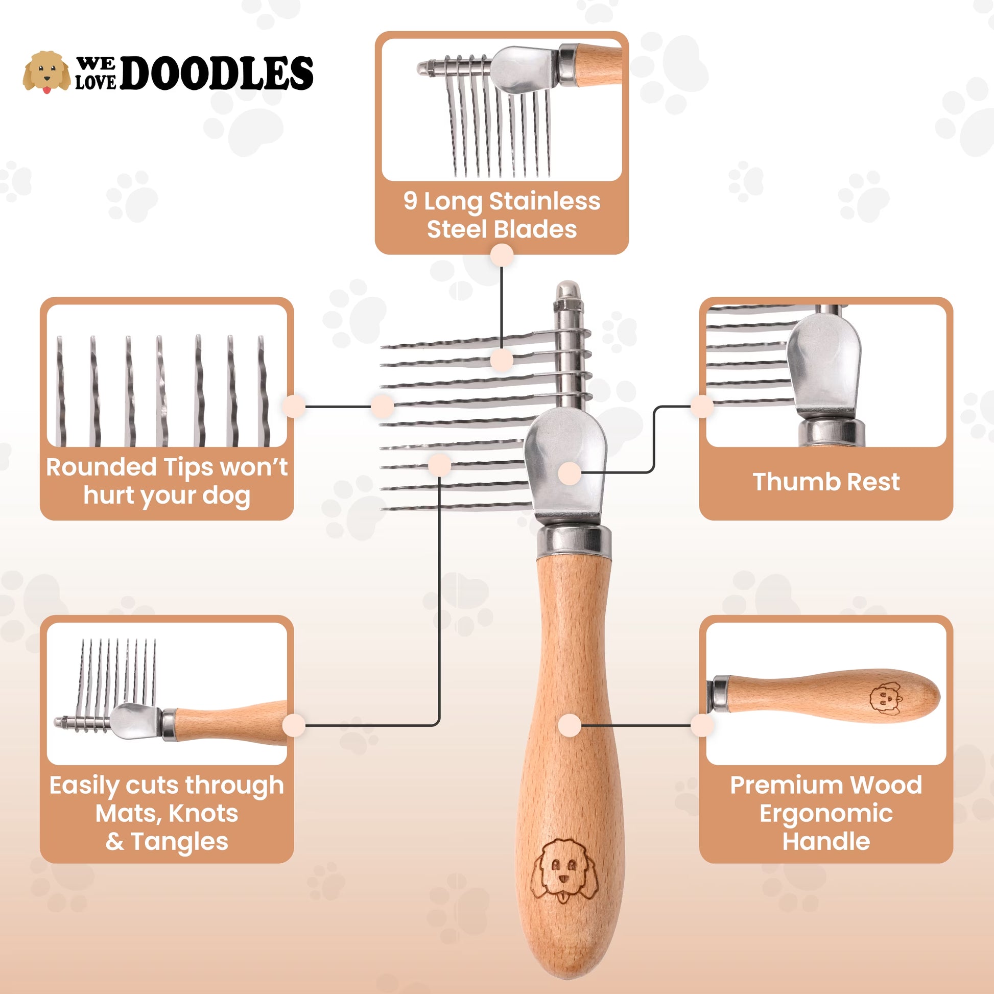 Dog Dematting Rake Comb, Small