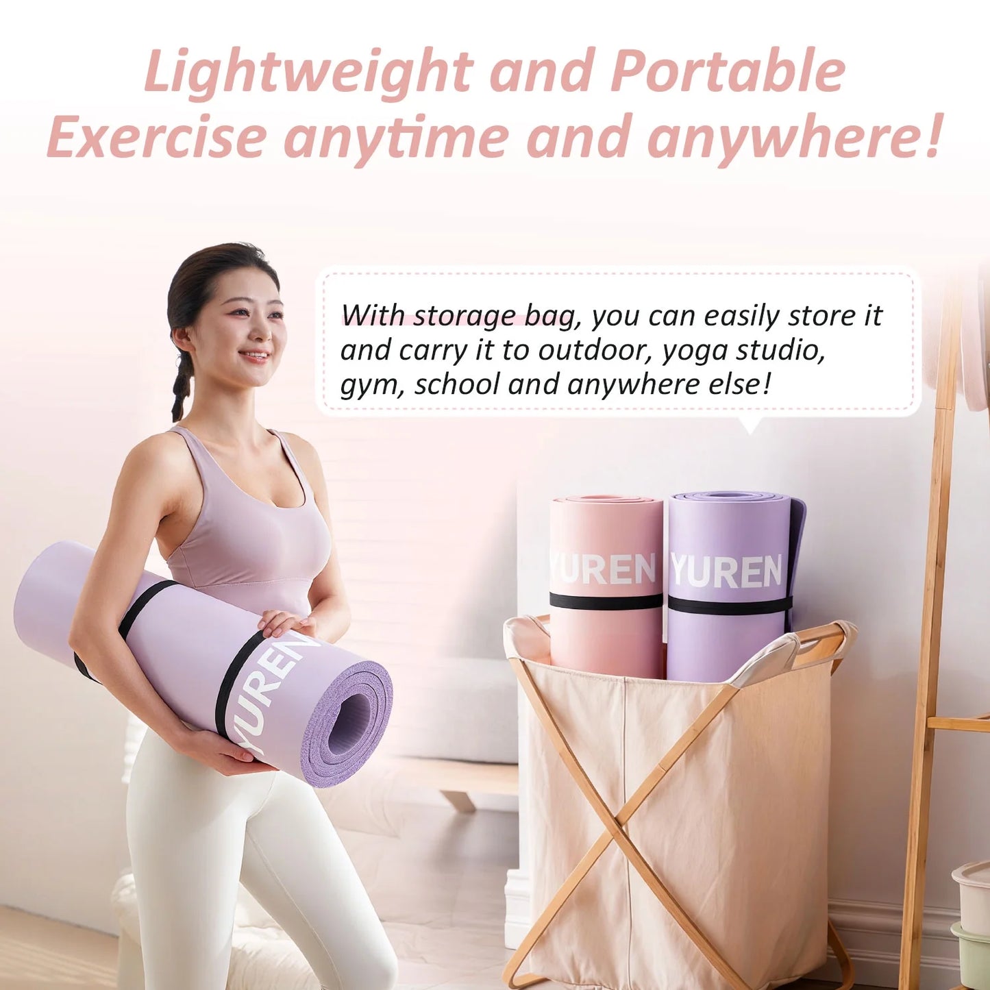 Thick Yoga Mat with Carry Bag, 76"x24"x 20mm Thick, Pink