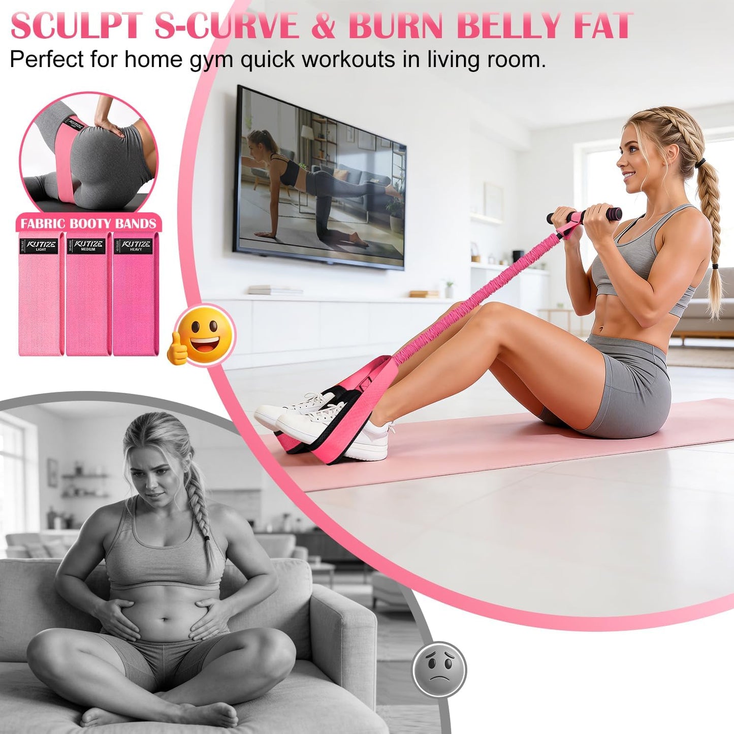 KUTIZE 2 in 1 Fabric Exercise Bands for Core.