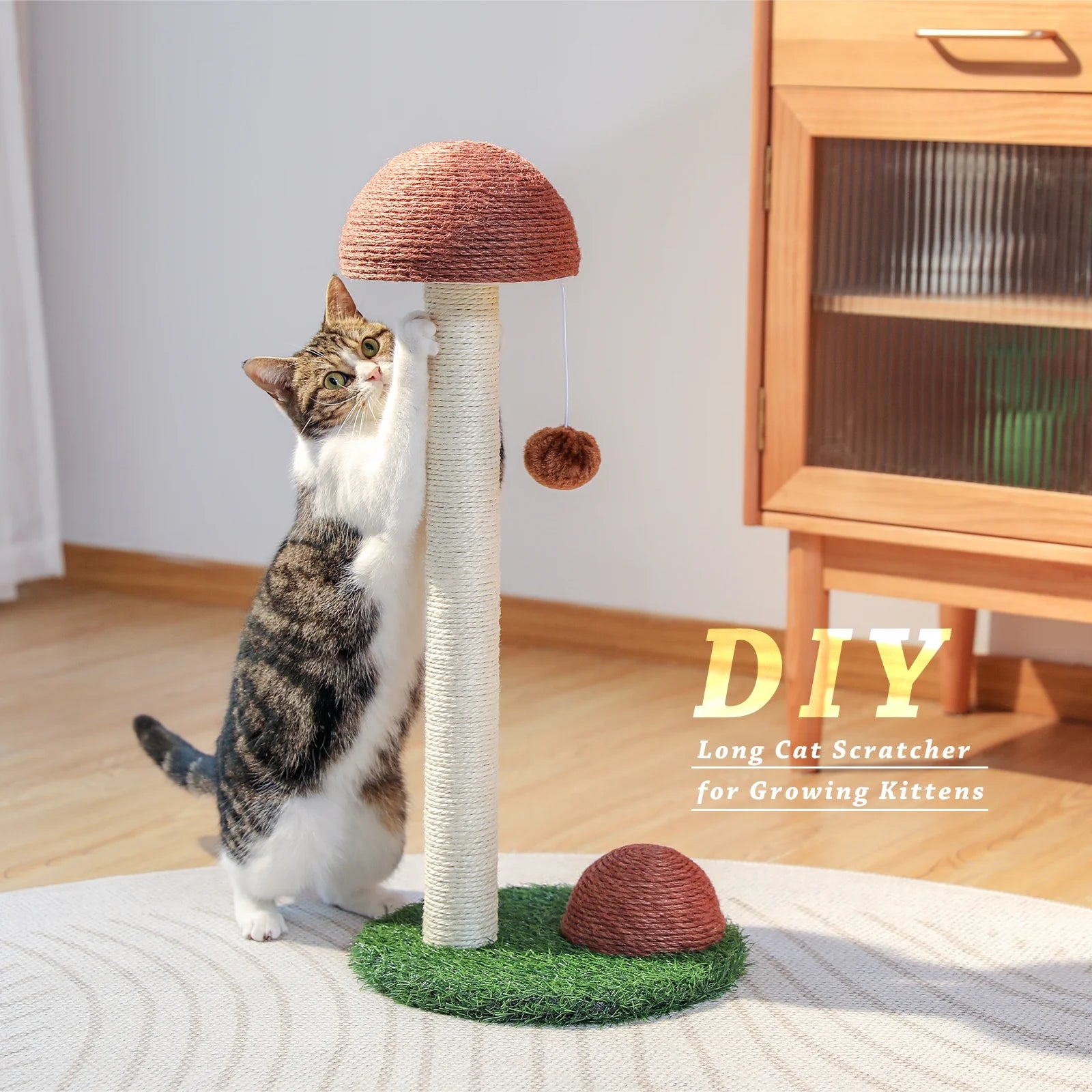 2 Mushrooms Cat Scratching Post 19" - Brown