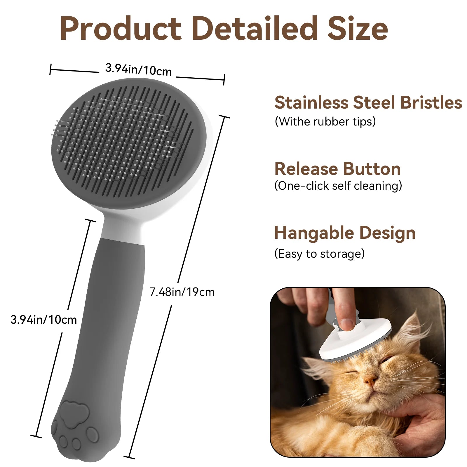 Cat & Dog Grooming Brush, Perfect for All Coat Types – Gray