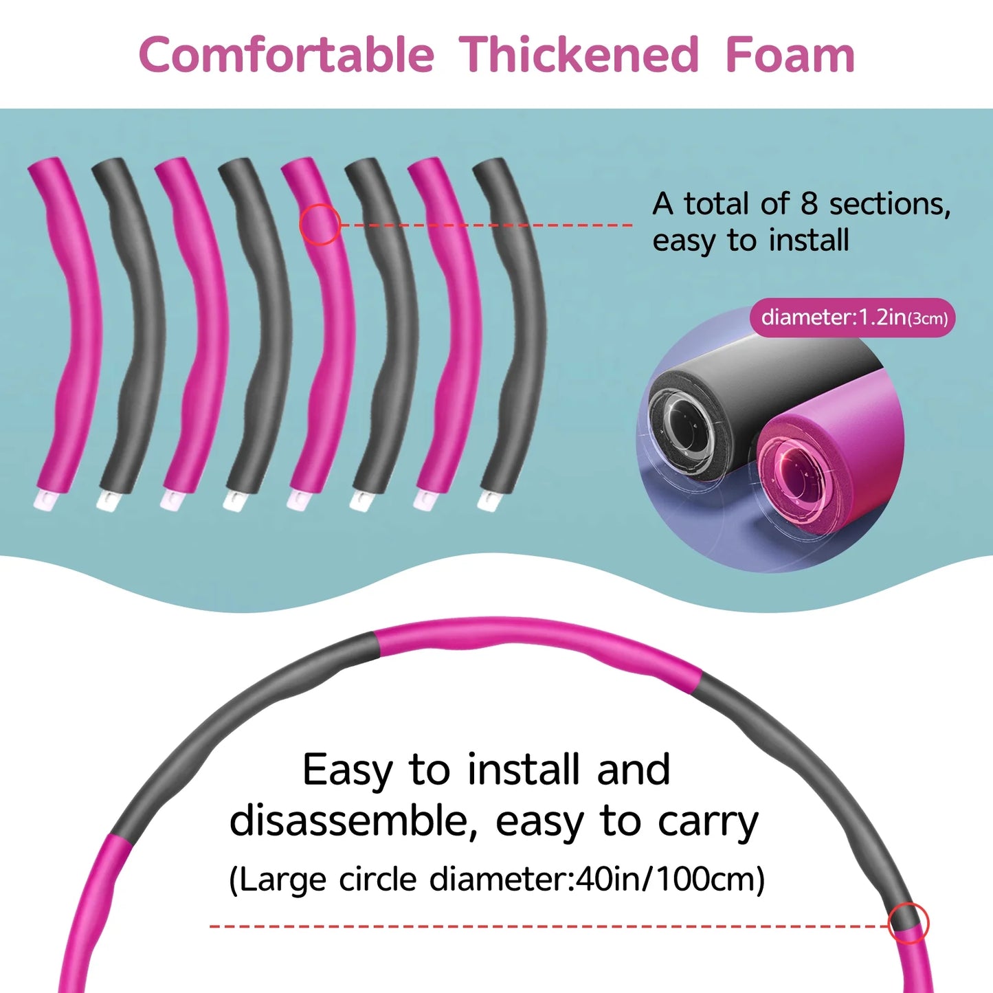 Weighted Hula Hoop for Adults Weight Loss -(Pink/Gray)