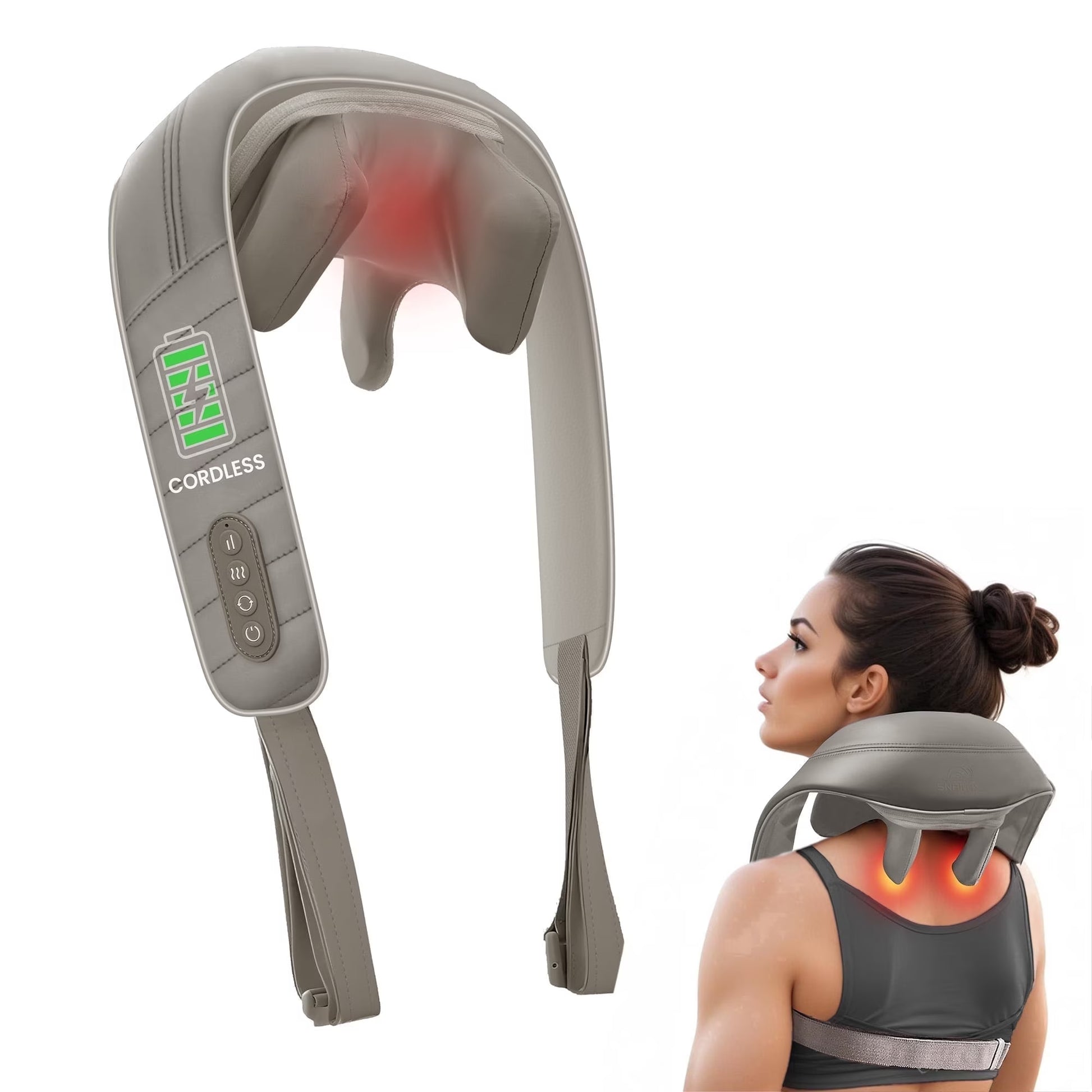 Cordless Shiatsu Neck & Shoulder Massager with Heat for Pain Relief.