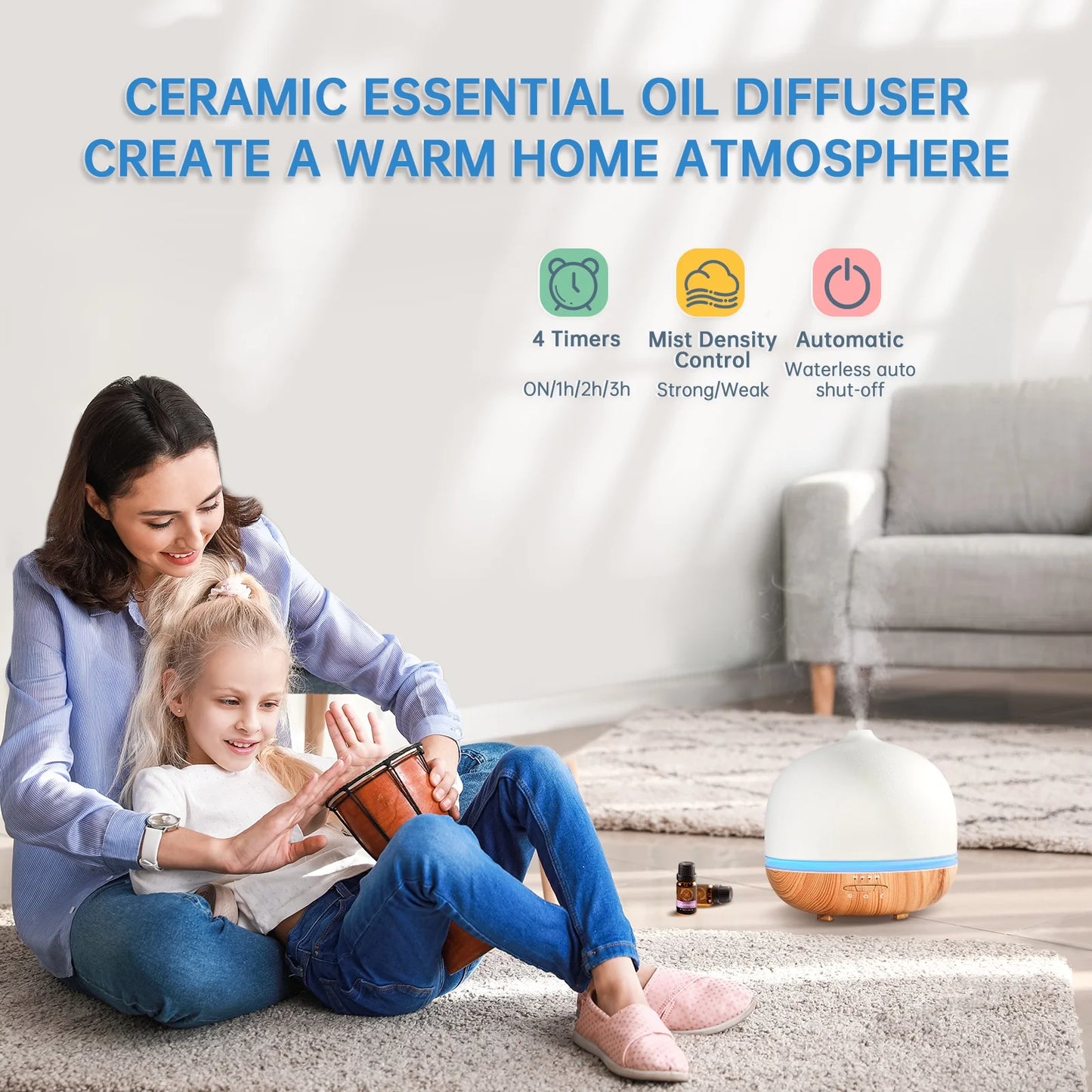 500ml Ceramic Essential Oil Diffuser for Spacious Areas 