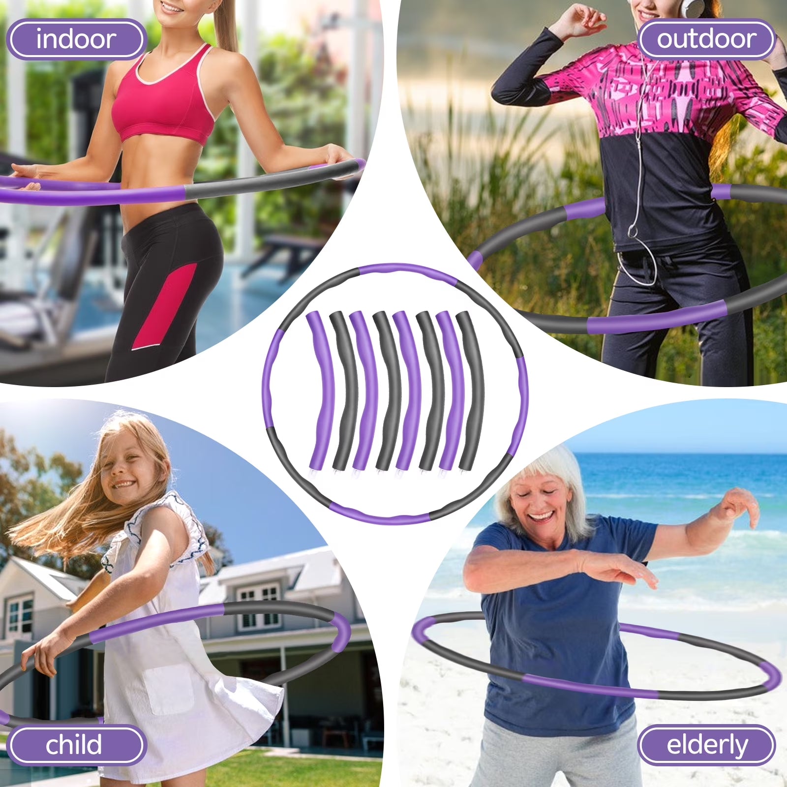 Exercise Hula Hoop with 8 Detachable Sections-(Purple/Gray)