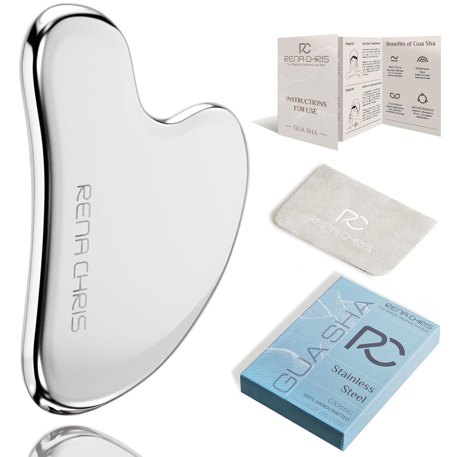 Gua Sha Facial Massage Tool, Skin-Care (Silver)