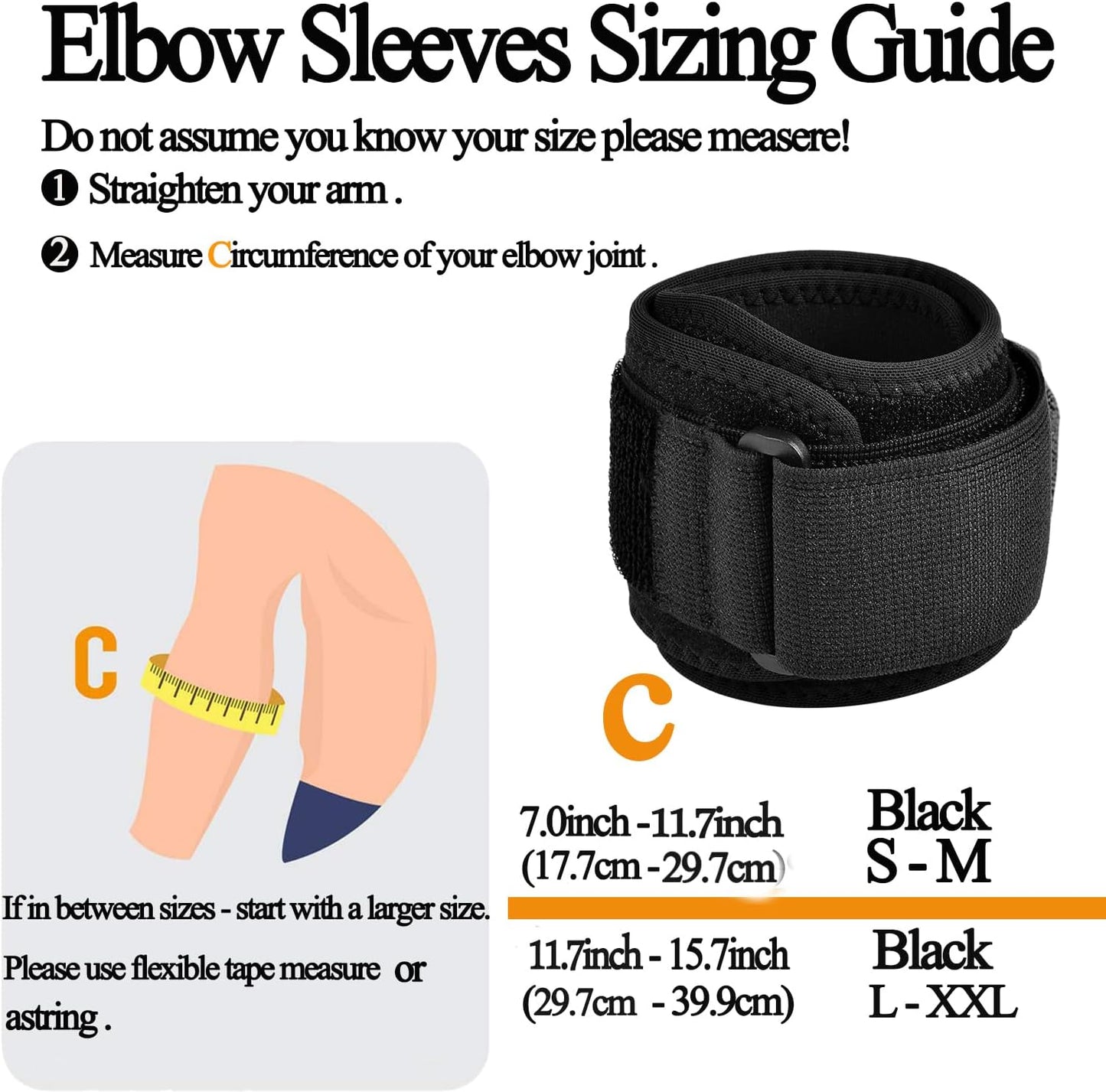 Adjustable Forearm Wraps for Elbow Pain (Black, Size L - XXL)